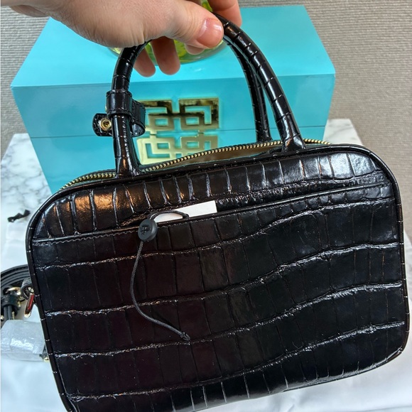 Brahmin Mara Black Attenborough Velvet & Croc Embossed Pearl & Bead Embellished - Picture 5 of 10